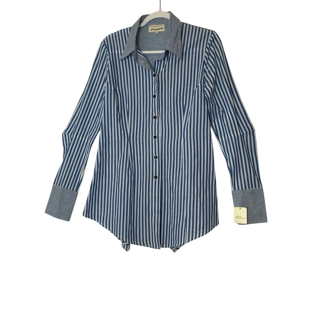 Free People x Brenda Knight Top Women's Large‎ Striped Button Up Cotton New